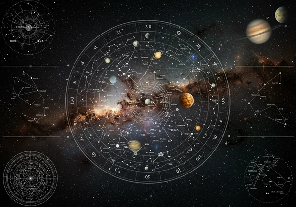 ज्योतिषीय भावों में ग्रहों को दर्शाती विस्तृत सौर वापसी कुंडली