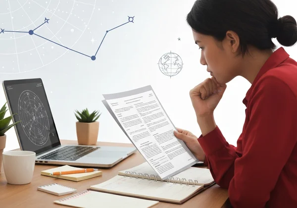 एक व्यक्ति सौर वापसी चार्ट से अंतर्दृष्टि का उपयोग करके अपने वर्ष की योजना बना रहा है