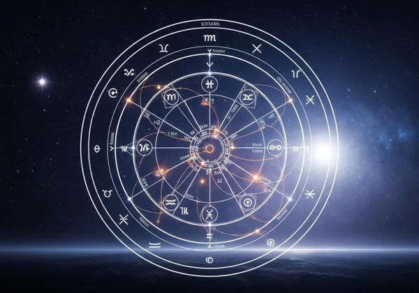 ब्रह्मांडीय पृष्ठभूमि और वार्षिक चक्र के साथ सौर वापसी चार्ट