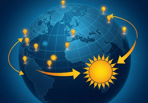 ज्योतिषीय प्रतीकों के साथ ग्लोब जो जन्मदिन के स्थान के प्रभाव को दर्शाता है