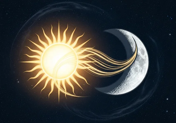 ब्रह्मांडीय प्रकाशमानों का प्रतिनिधित्व करने वाले सूर्य और चंद्रमा के प्रतीकात्मक चिह्न।