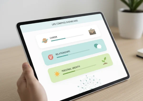 Digital dashboard for annual planning with astrology themes