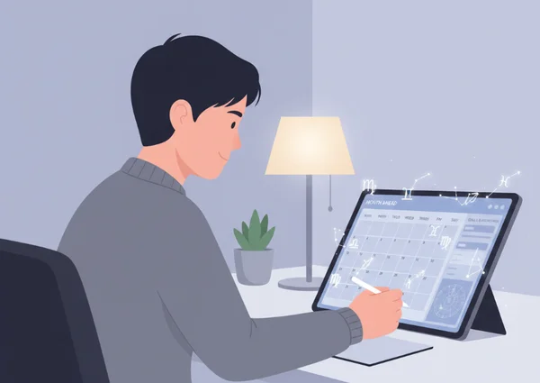Person planning life events with astrological insights